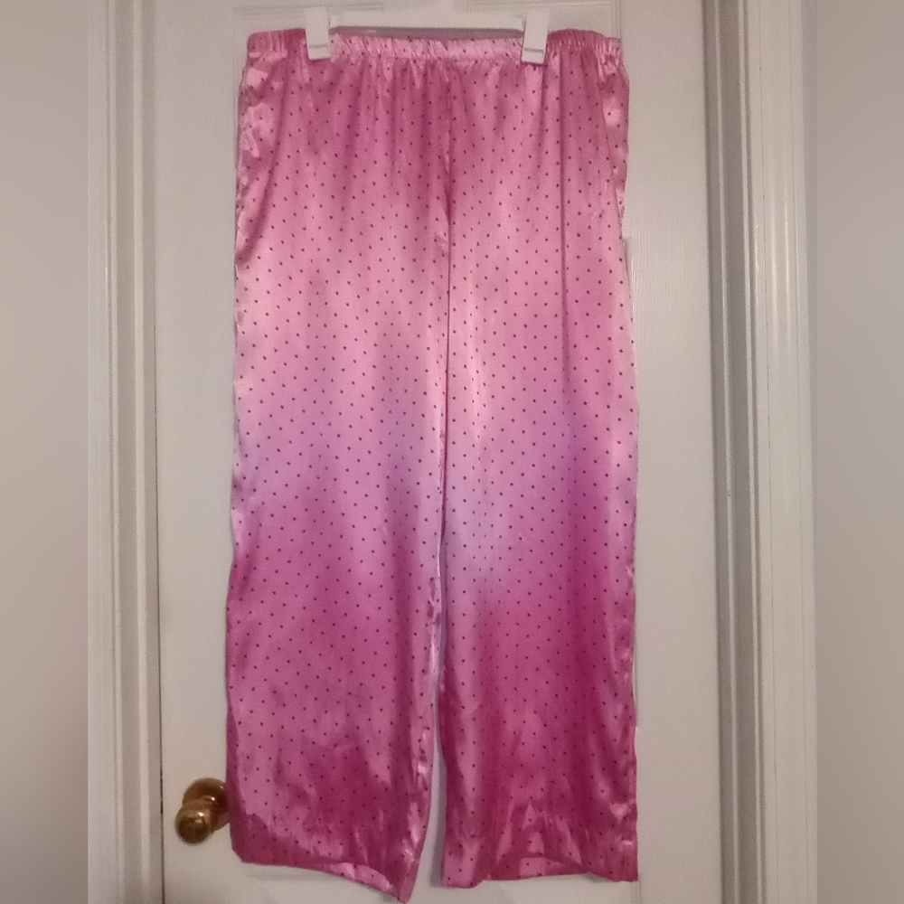 PinkK Satin Feel Black Stars Pink Women's Pijama Pants Size XL